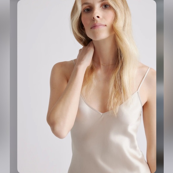 Quince 100% Washable Silk Slip Dress in Champagne - Picture 3 of 14